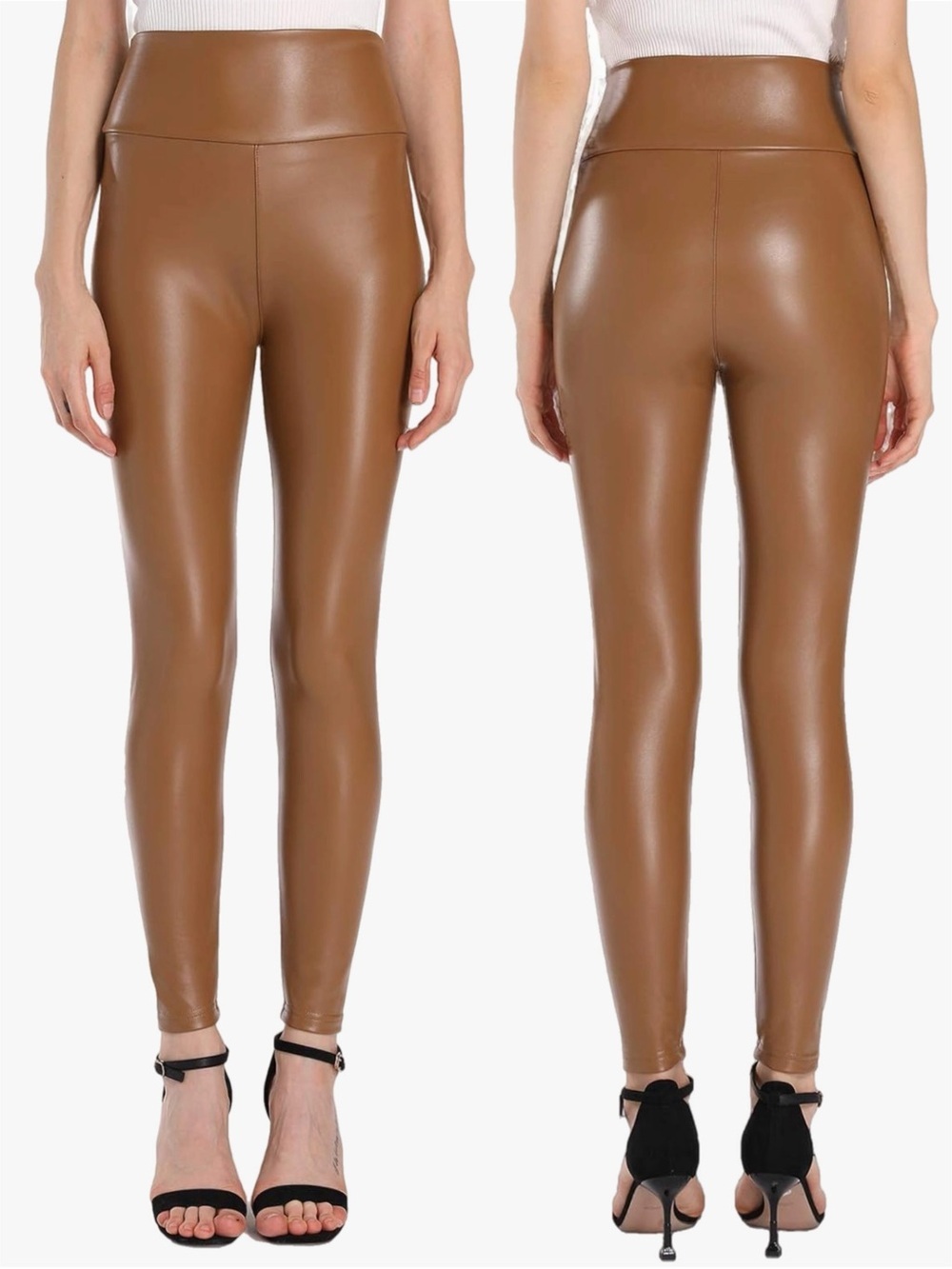 NWT Ginasy Women’s Plus Size 3X Faux Leather Leggings Brown High Rise Stretch